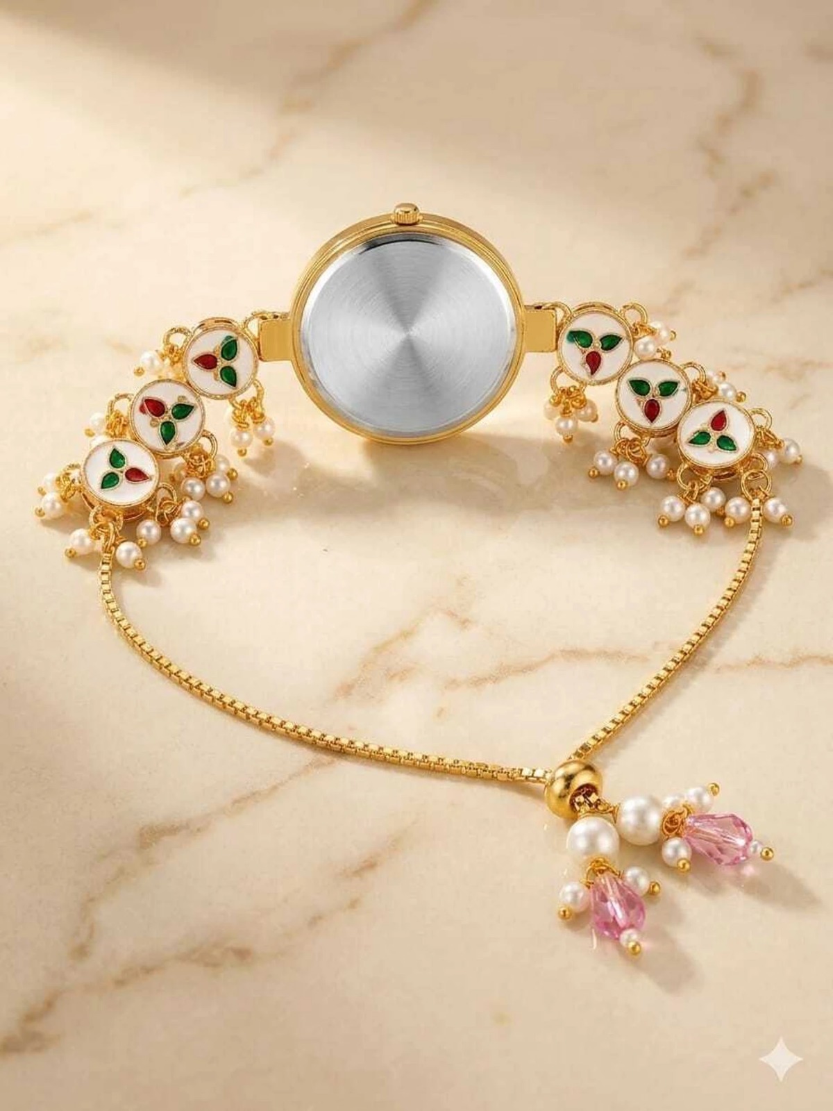 Pearl Kundan Bracelet Watch for Women | Mitrang Creation - Image 9