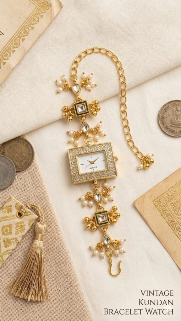 Traditional Kundan Bracelet Watch for Women