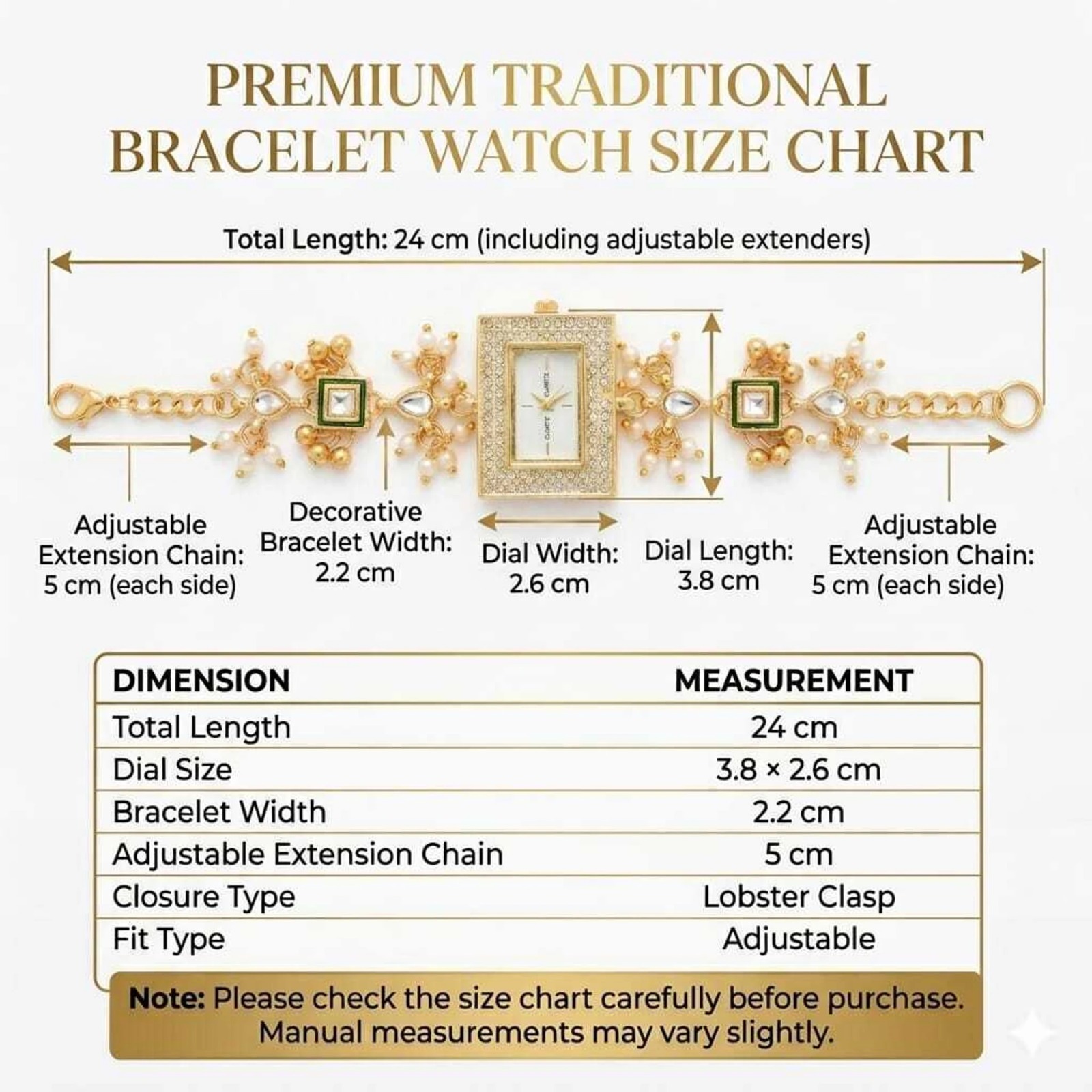 Traditional Kundan Bracelet Watch for Women - Image 6