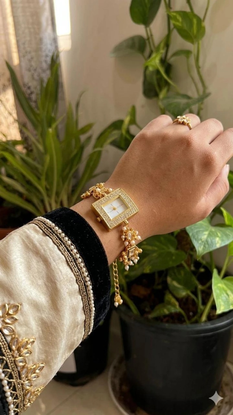 Traditional Kundan Bracelet Watch for Women - Image 3