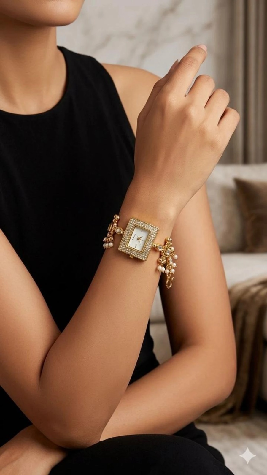 Traditional Kundan Bracelet Watch for Women - Image 2