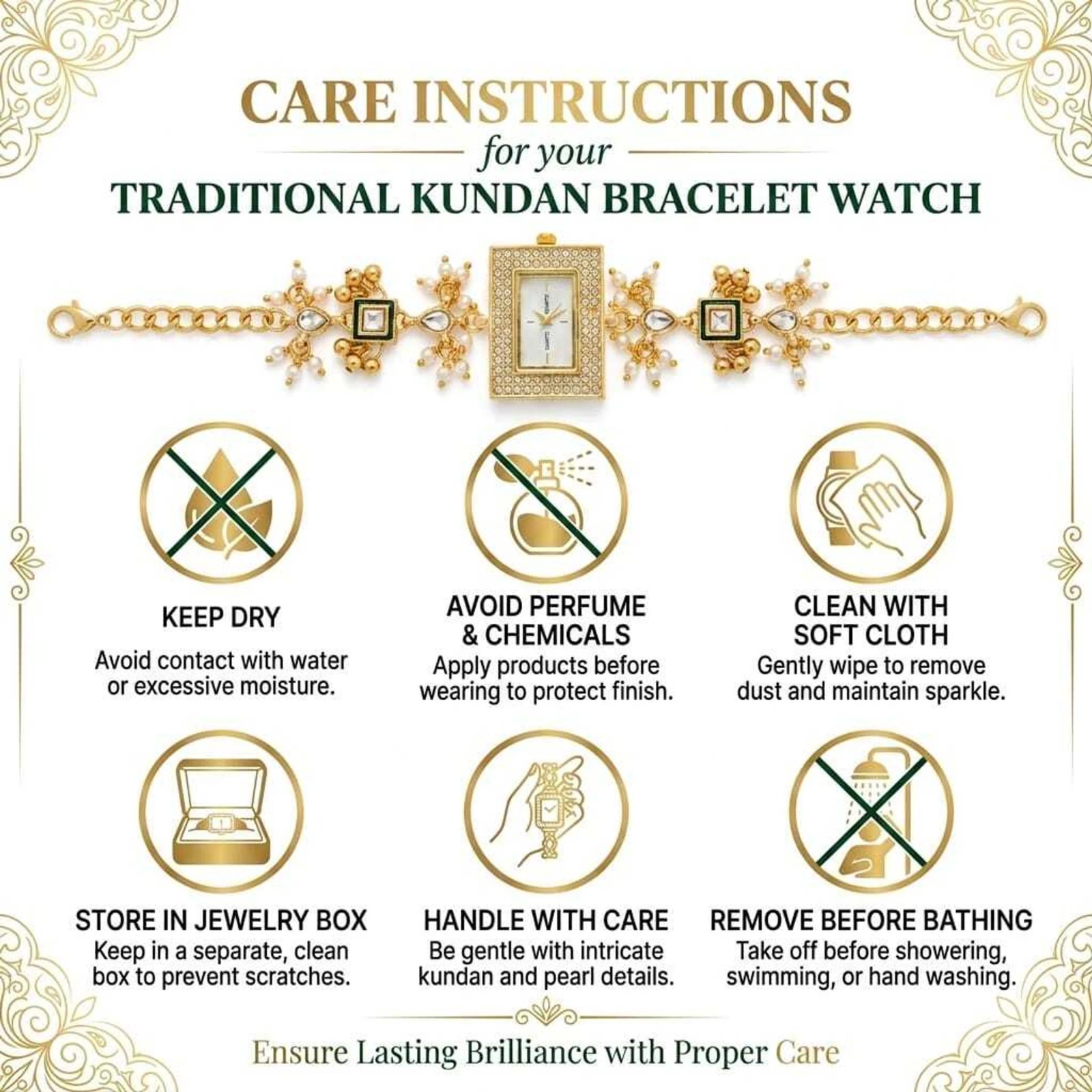 Traditional Kundan Bracelet Watch for Women - Image 10
