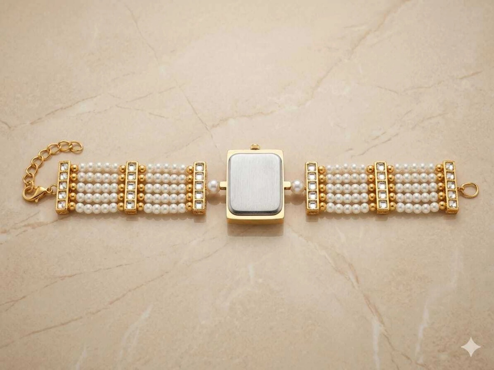 Pearl Bracelet Watch for Women | Gold Tone Party Wear Watch - Image 7