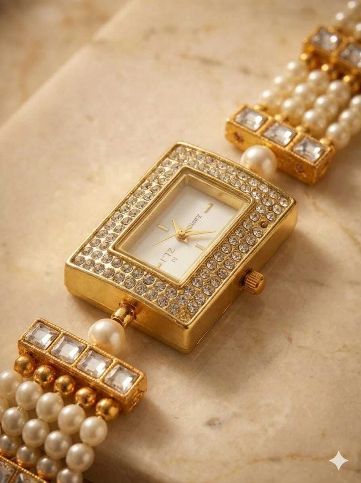 Pearl Bracelet Watch for Women | Gold Tone Party Wear Watch - Image 8