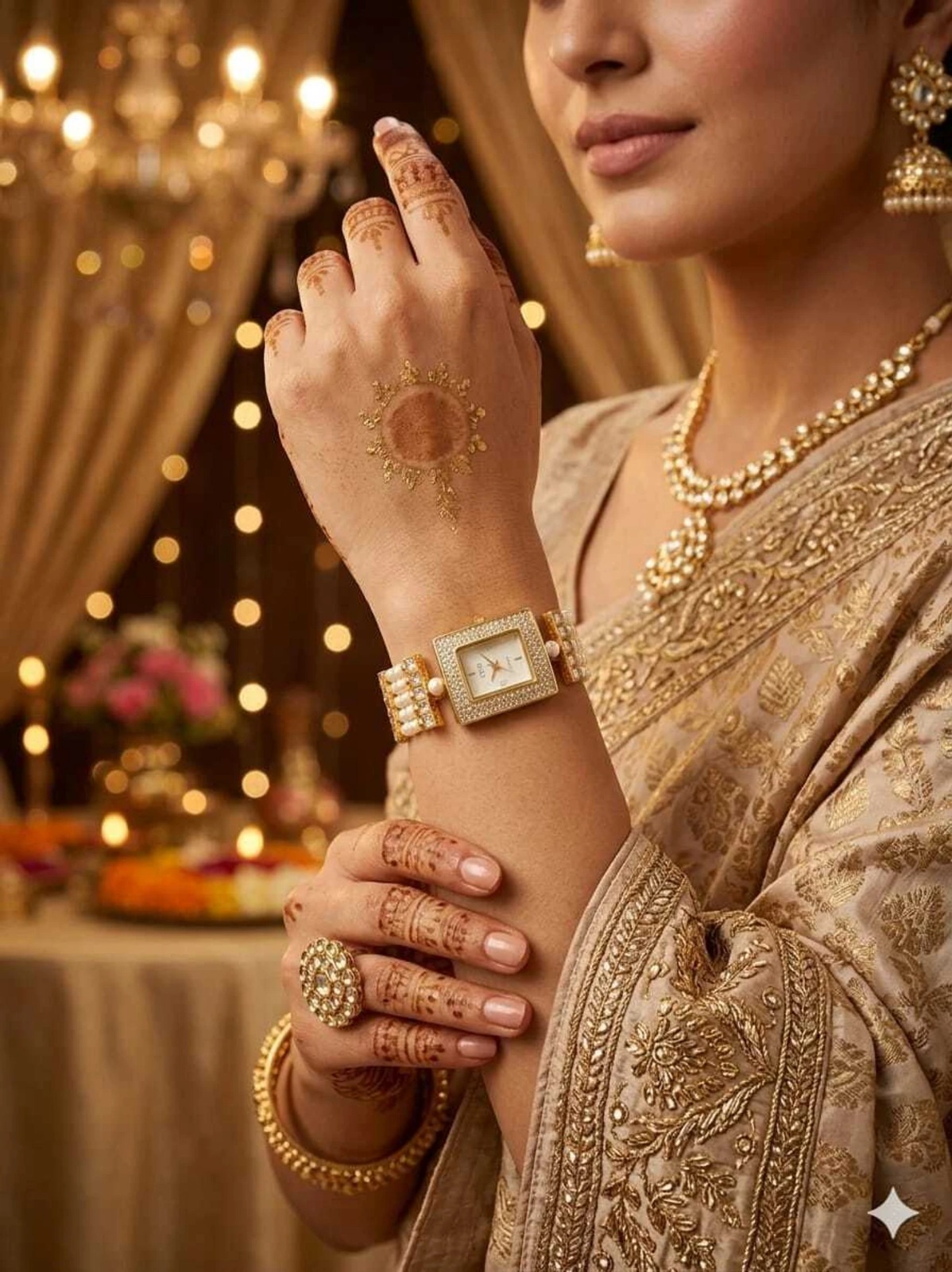Pearl Bracelet Watch for Women | Gold Tone Party Wear Watch - Image 5