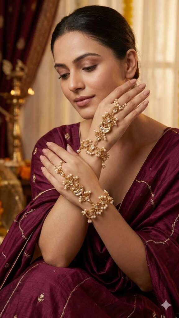 Kundan Pearl Hathphool Hand Harness for Women