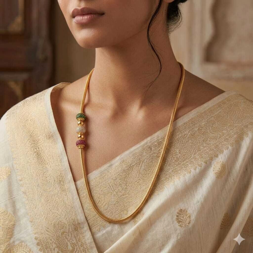 Gold Finish Beaded Snake Chain Necklace for Women