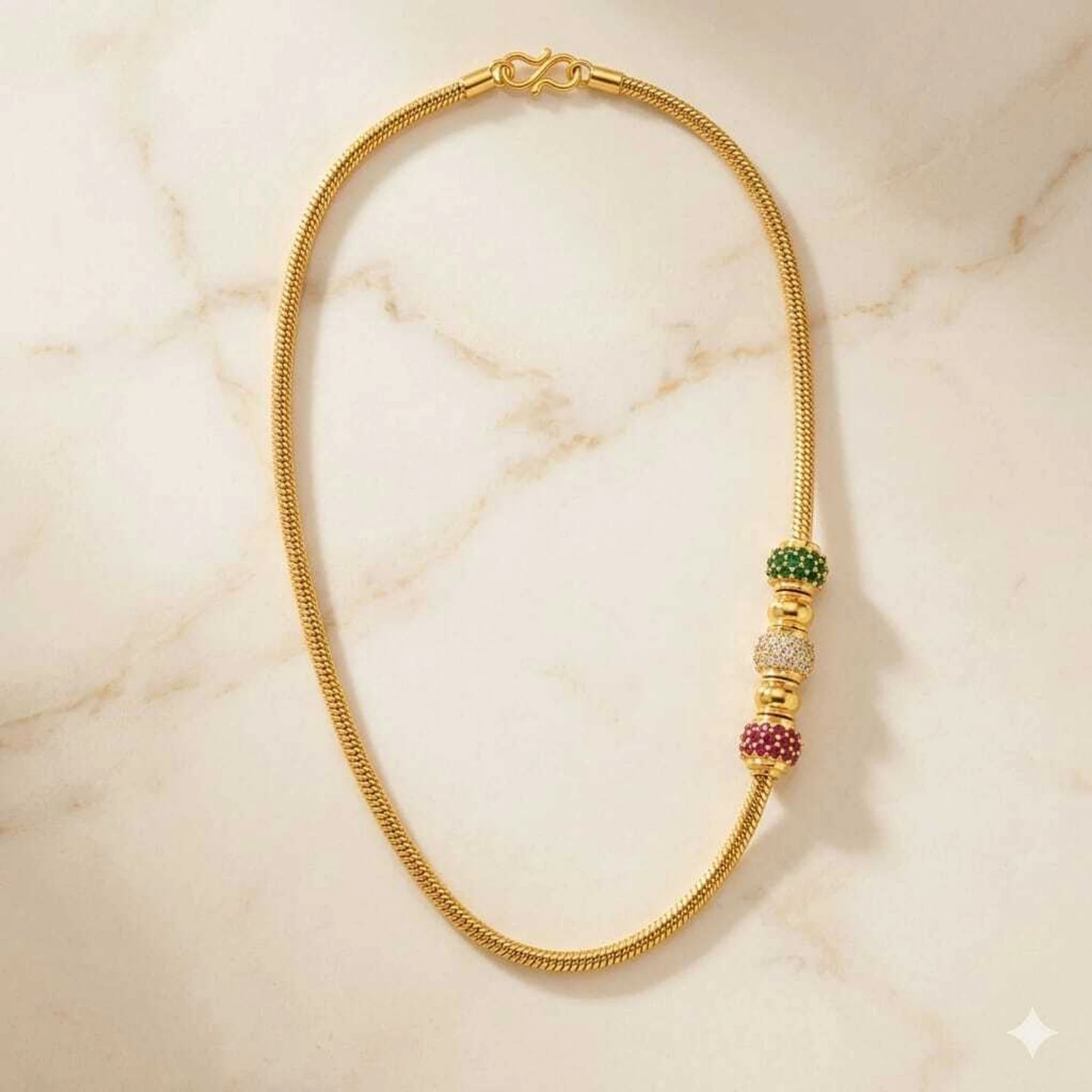 Gold Finish Beaded Snake Chain Necklace for Women - Image 2