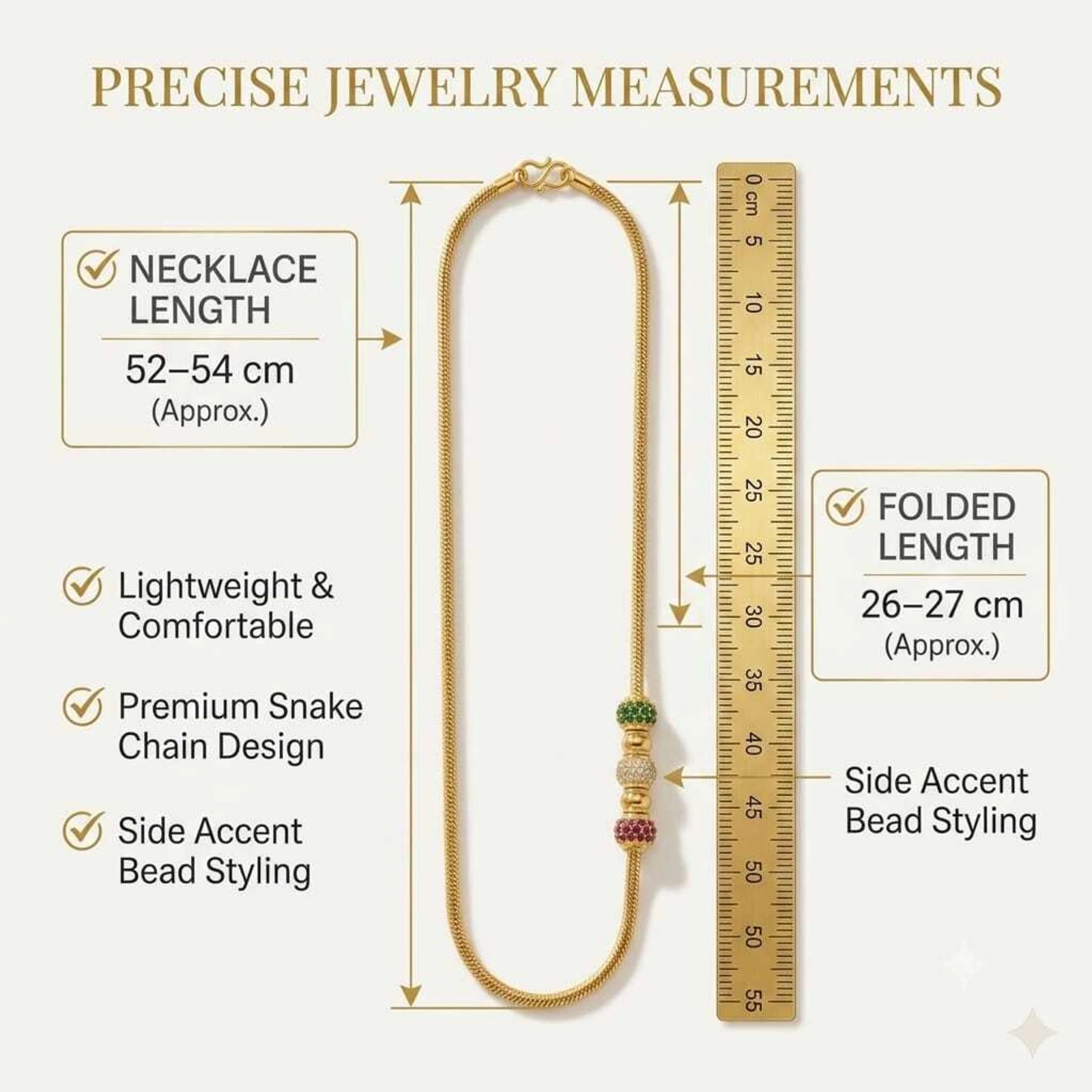 Gold Finish Beaded Snake Chain Necklace for Women - Image 5