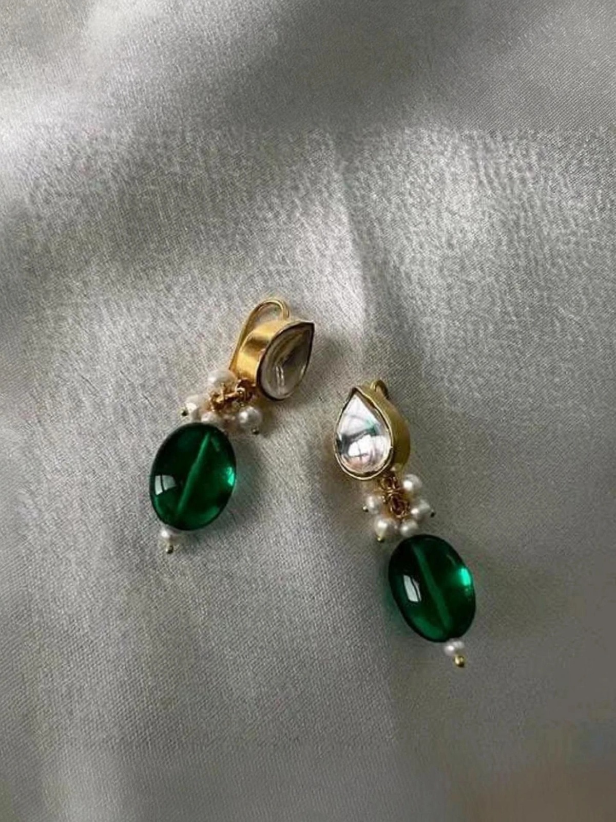 Green Beaded Gold Finish Earrings for Women