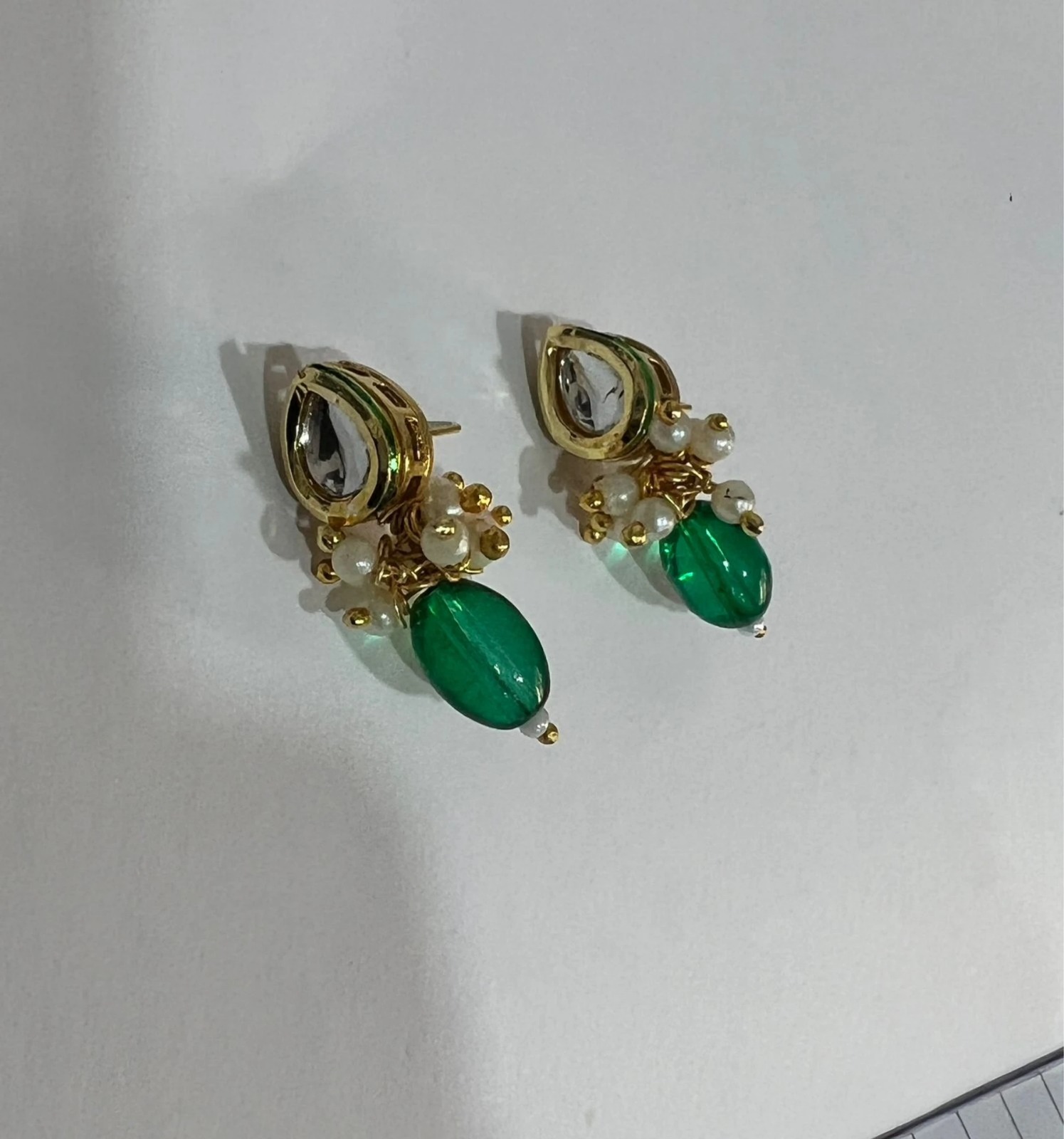 Green Beaded Gold Finish Earrings for Women - Image 3