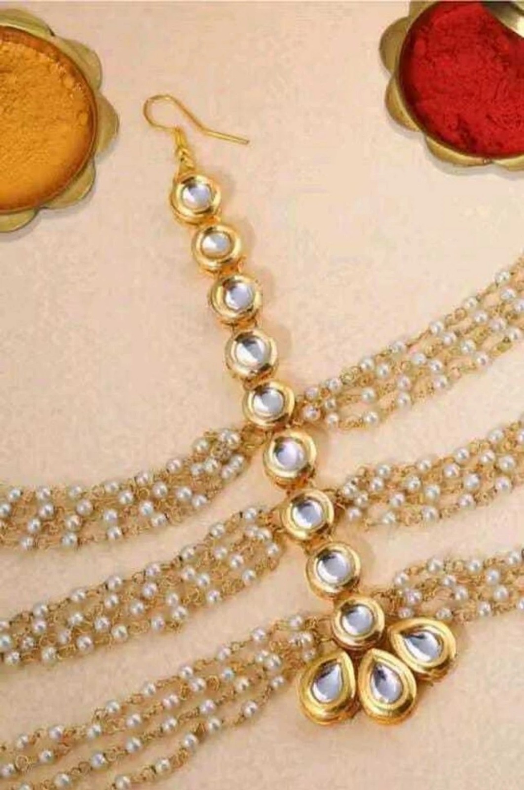 Pearl Matha Patti for Women | Bridal Maang Tikka Head Chain - Image 3