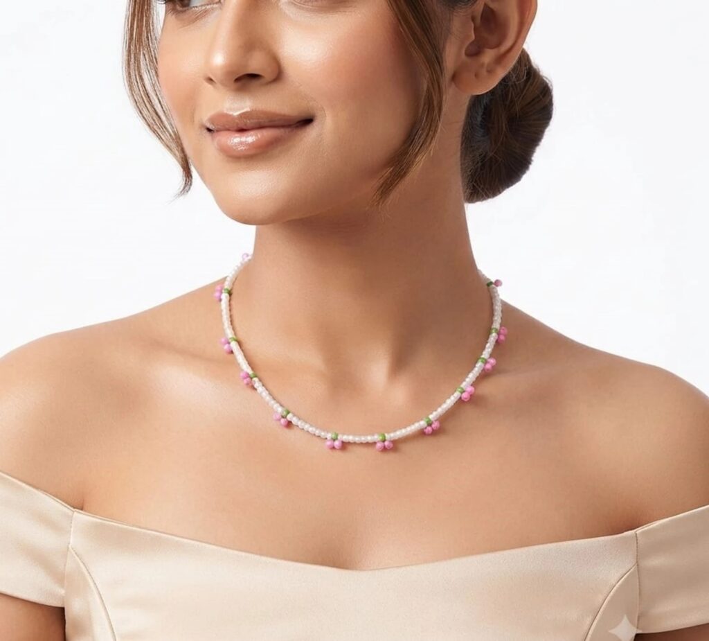 Handmade Floral Seed Bead Necklace for Women