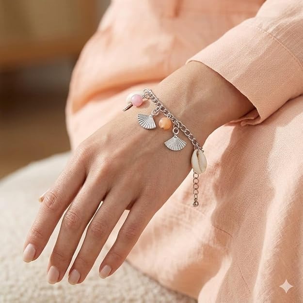 Shell Charm Bracelet for Women | Pastel Beaded - Image 3