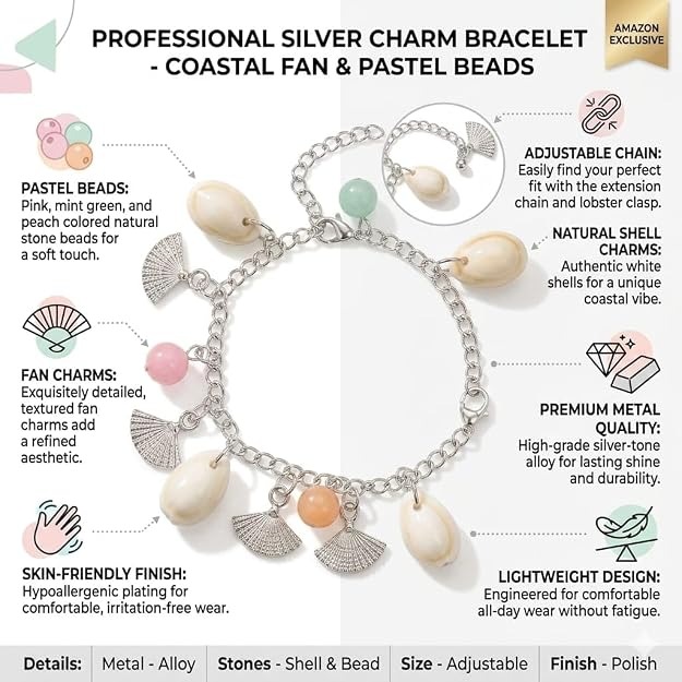 Shell Charm Bracelet for Women | Pastel Beaded - Image 7
