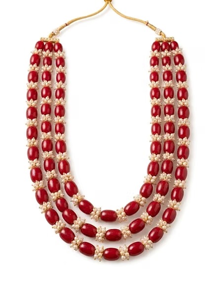 Red Pearl 3 Layer Necklace for Women | Ethnic Jewellery - Image 2