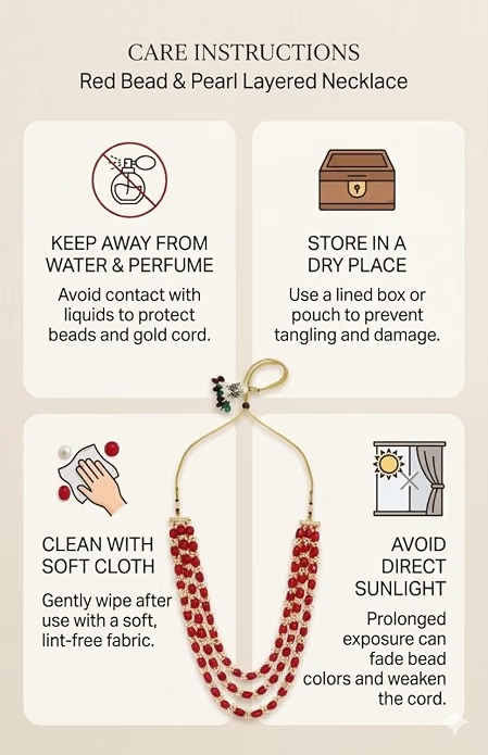 Red Pearl 3 Layer Necklace for Women | Ethnic Jewellery - Image 6