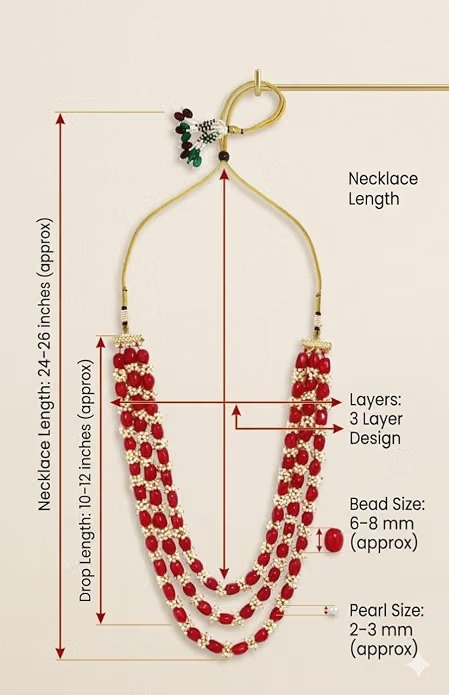 Red Pearl 3 Layer Necklace for Women | Ethnic Jewellery - Image 7