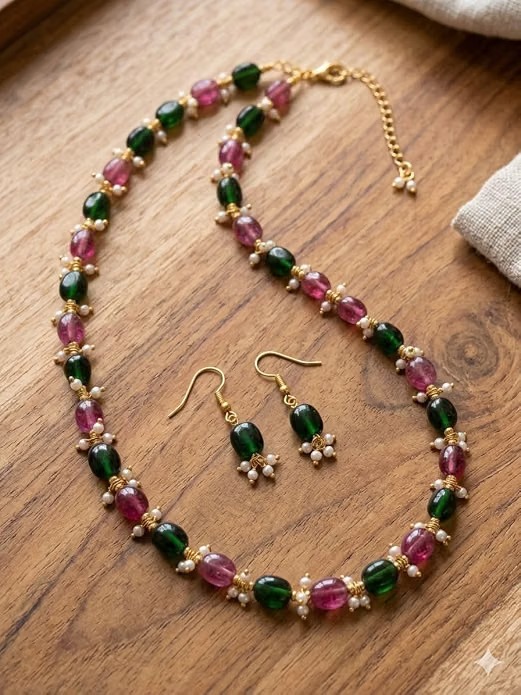 Ruby Emerald Pearl Necklace Set for Women | Ethnic Jewellery - Image 3