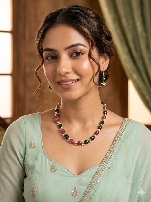 Ruby Emerald Pearl Necklace Set for Women | Ethnic Jewellery
