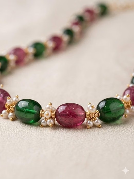 Ruby Emerald Pearl Necklace Set for Women | Ethnic Jewellery - Image 4
