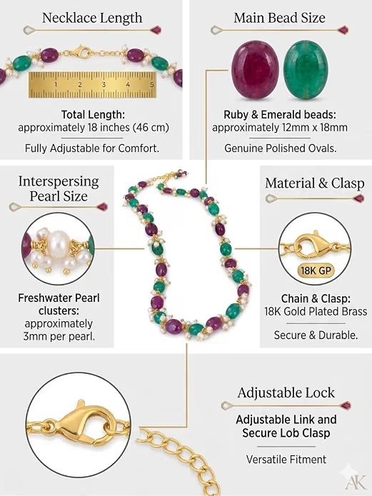 Ruby Emerald Pearl Necklace Set for Women | Ethnic Jewellery - Image 5