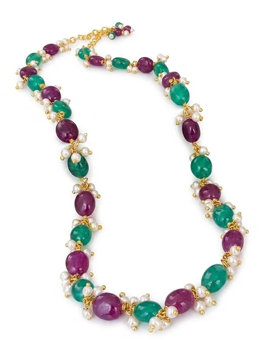 Ruby Emerald Pearl Necklace Set for Women | Ethnic Jewellery - Image 6