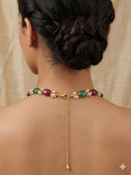Ruby Emerald Pearl Necklace Set for Women | Ethnic Jewellery - Image 7