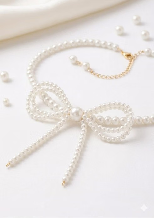 Pearl Bow Choker Necklace for Women | Adjustable - Image 3