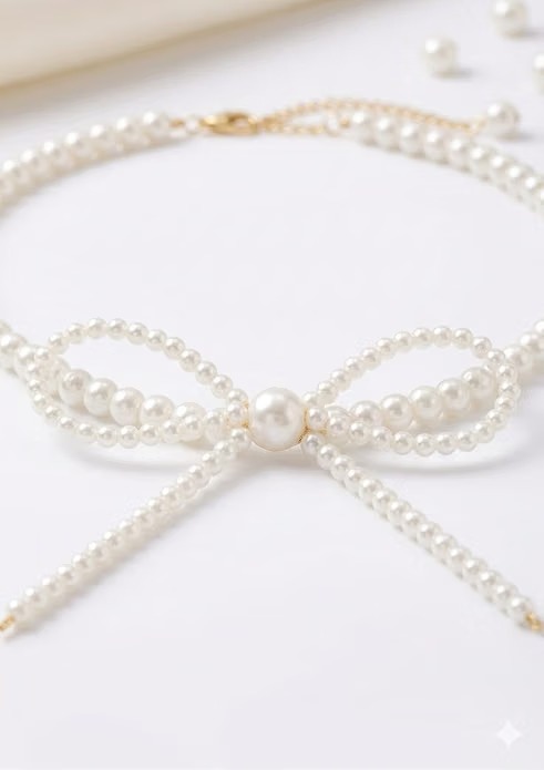 Pearl Bow Choker Necklace for Women | Adjustable - Image 2