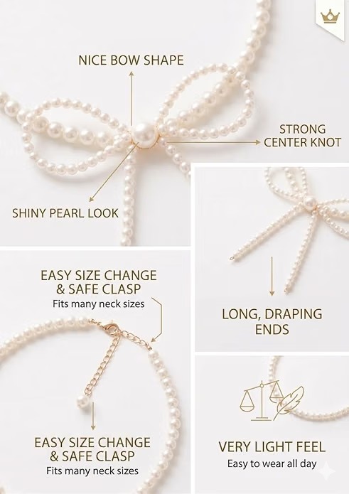 Pearl Bow Choker Necklace for Women | Adjustable - Image 6