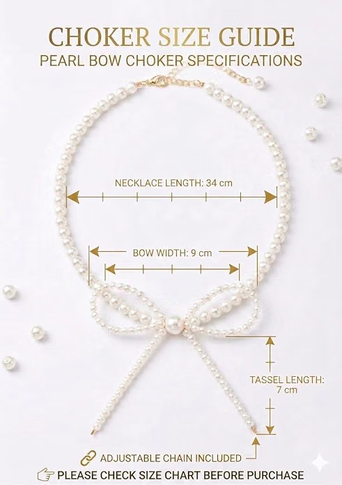 Pearl Bow Choker Necklace for Women | Adjustable - Image 7