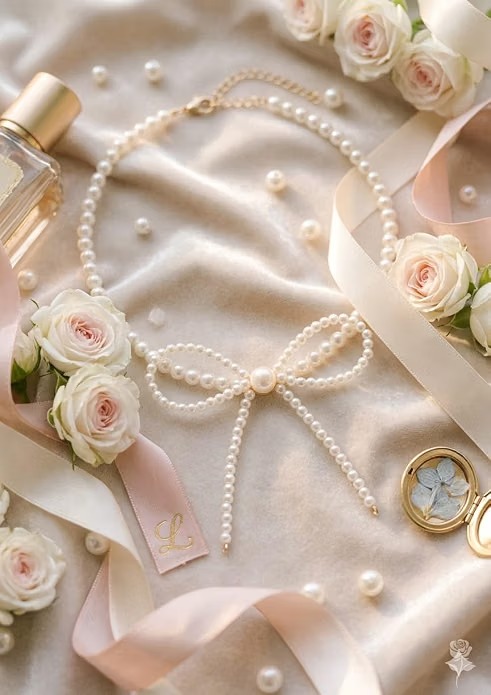 Pearl Bow Choker Necklace for Women | Adjustable - Image 4