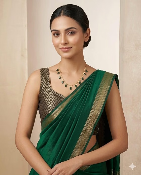 Green Stone Pearl Necklace for Women | Gold Plated - Image 2