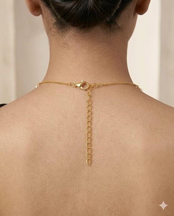 Green Stone Pearl Necklace for Women | Gold Plated - Image 3