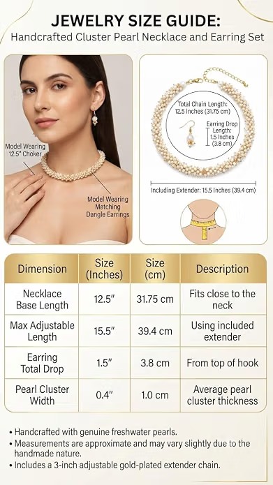 Handcrafted Cluster Pearl Choker Necklace Set - Image 5