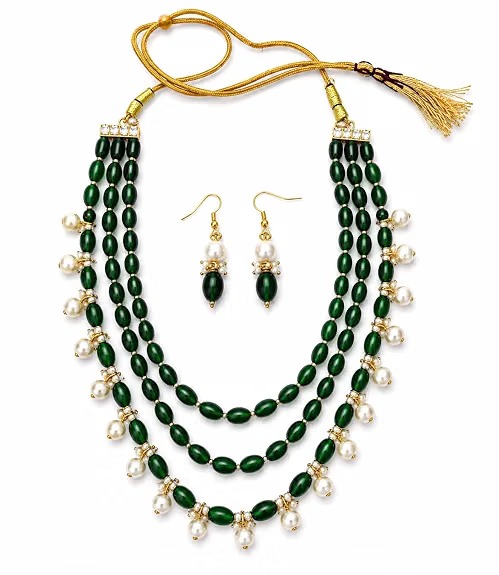 Green Pearl Necklace Set for Women with Matching Earrings - Image 4