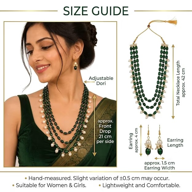 Green Pearl Necklace Set for Women with Matching Earrings - Image 7