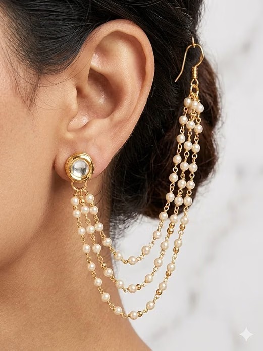 Pearl Ear Chain Earrings for Women & Bridal Wear - Image 3
