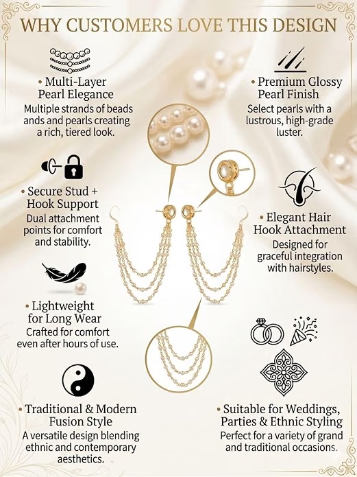 Pearl Ear Chain Earrings for Women & Bridal Wear - Image 7