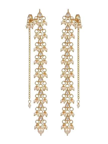 Long Kundan Pearl Earrings for Women & Bridal Wear - Image 2