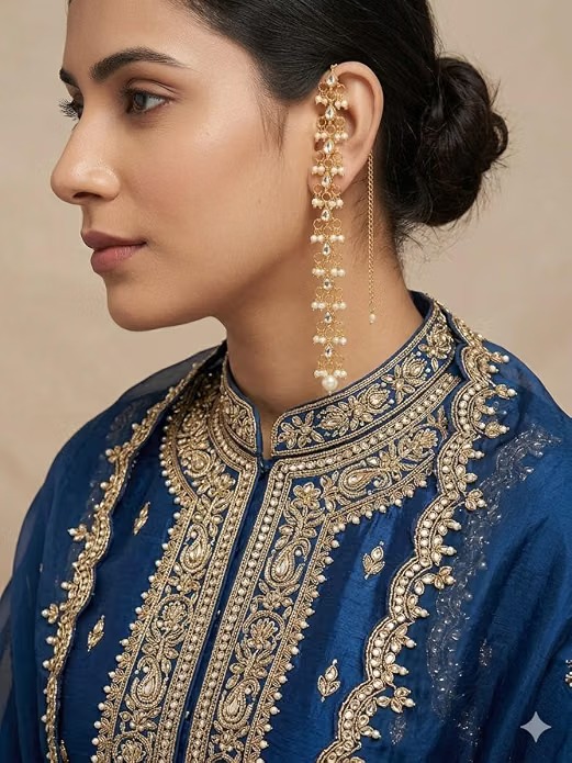 Long Kundan Pearl Earrings for Women & Bridal Wear - Image 4