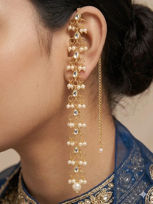 Long Kundan Pearl Earrings for Women & Bridal Wear - Image 6