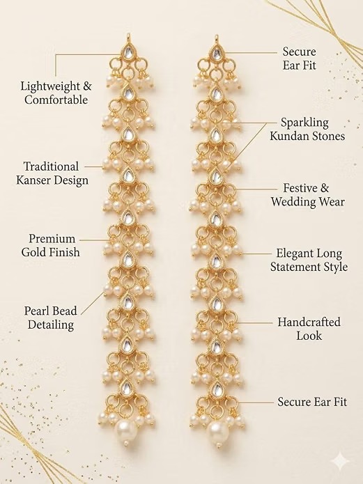 Long Kundan Pearl Earrings for Women & Bridal Wear - Image 5
